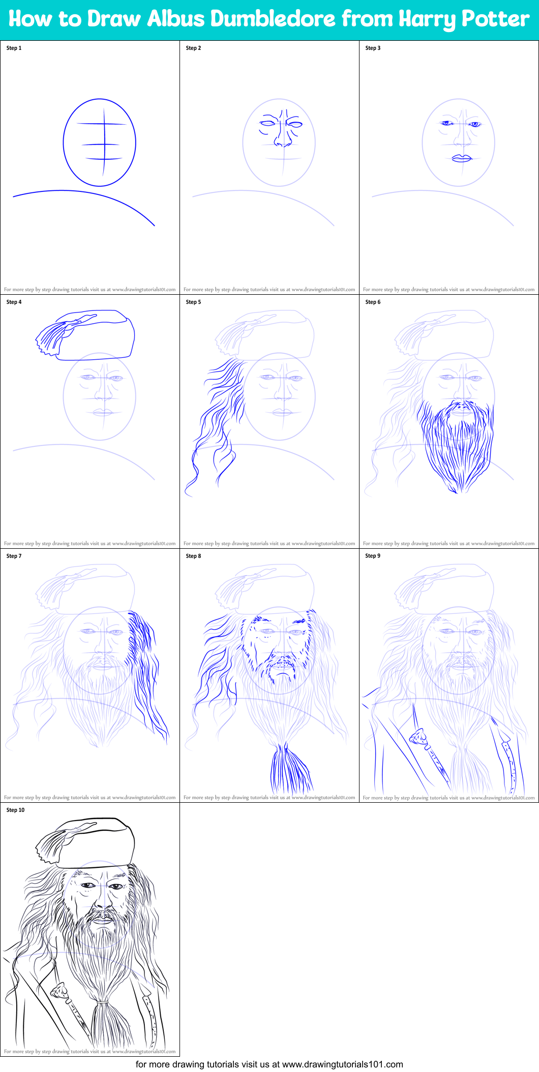 How to Draw Albus Dumbledore from Harry Potter Printable Step by Step