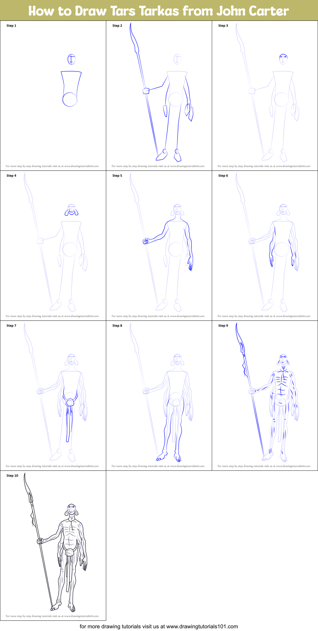 How to Draw Tars Tarkas from John Carter Printable Step by Step