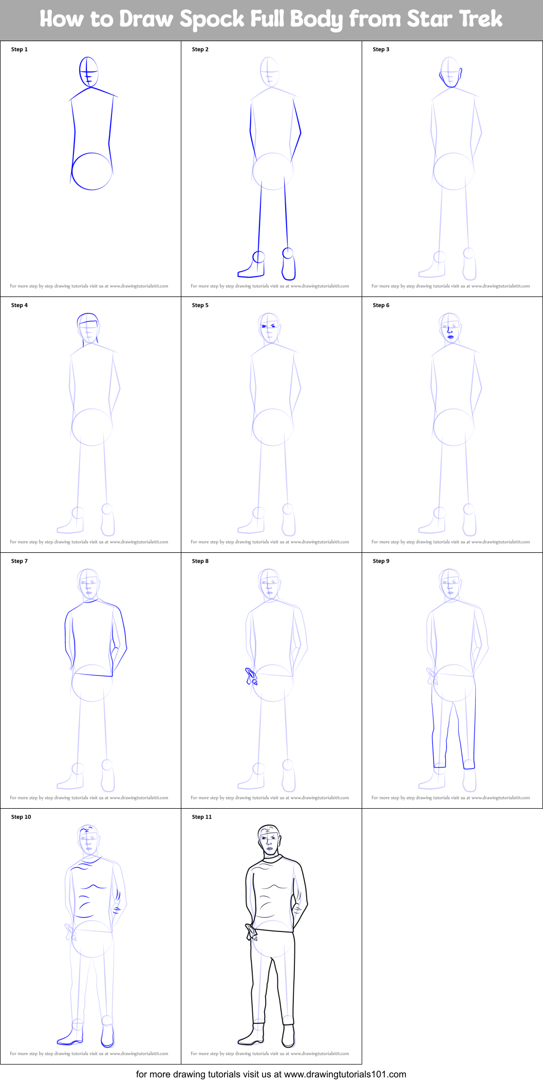 How to Draw Spock Full Body from Star Trek Printable Step by Step