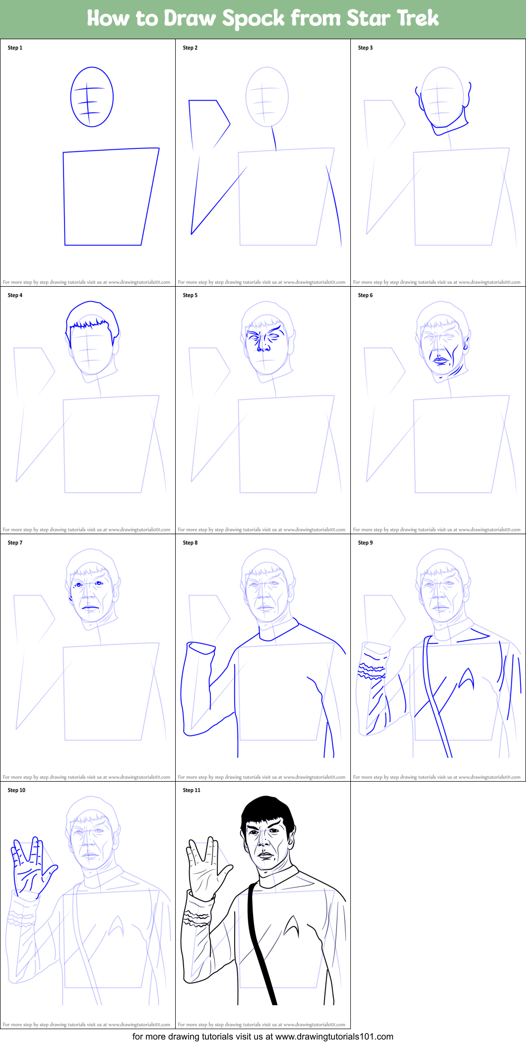 How to Draw Spock from Star Trek Printable Step by Step