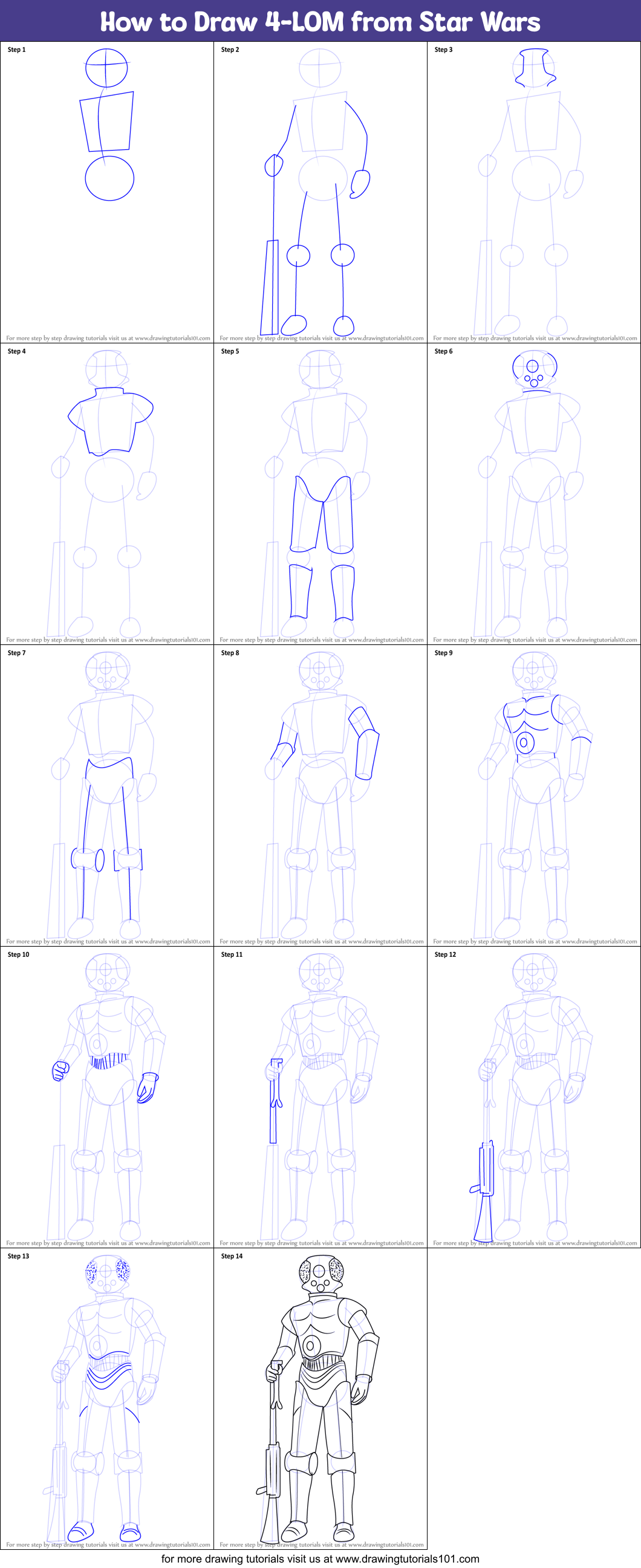 How to Draw 4-LOM from Star Wars Printable Step by Step