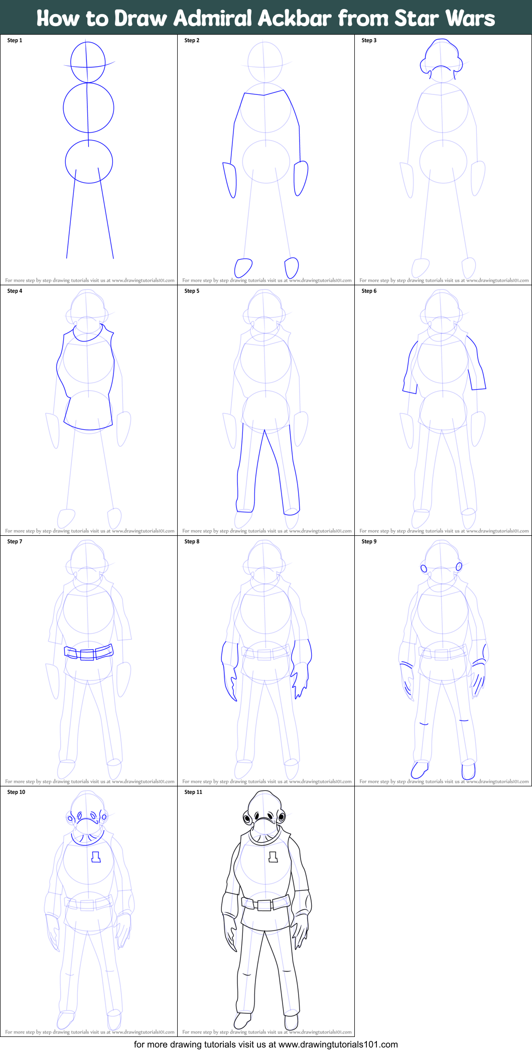 How to Draw Admiral Ackbar from Star Wars Printable Step by Step