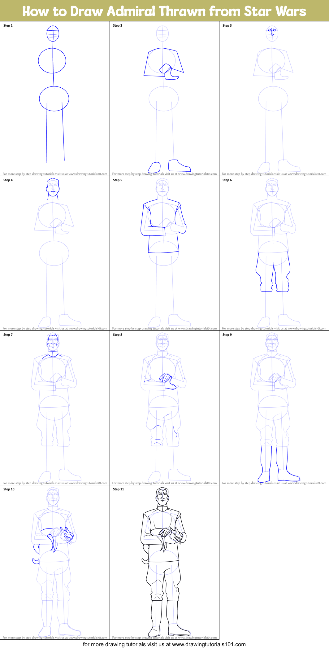 How to Draw Admiral Thrawn from Star Wars Printable Step by Step