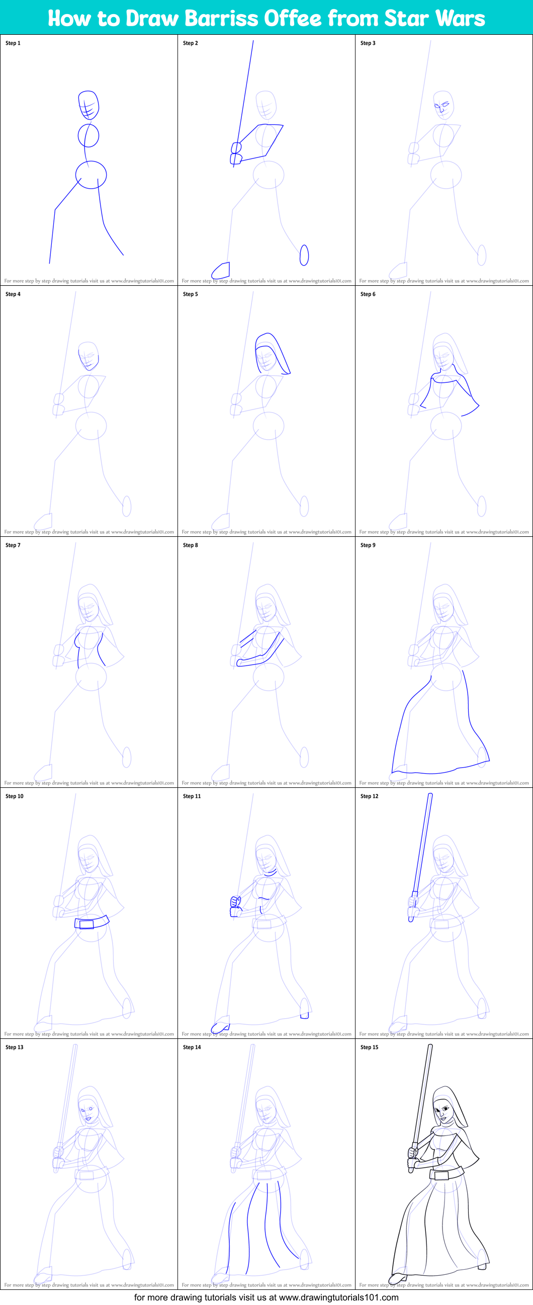 How to Draw Barriss Offee from Star Wars Printable Step by Step