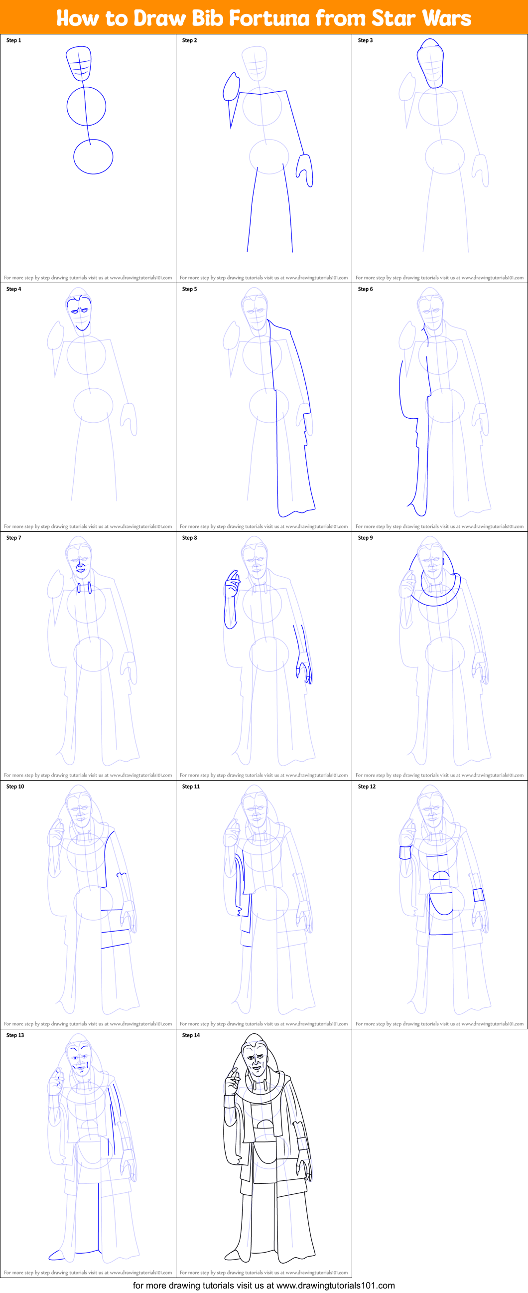 How to Draw Bib Fortuna from Star Wars Printable Step by Step