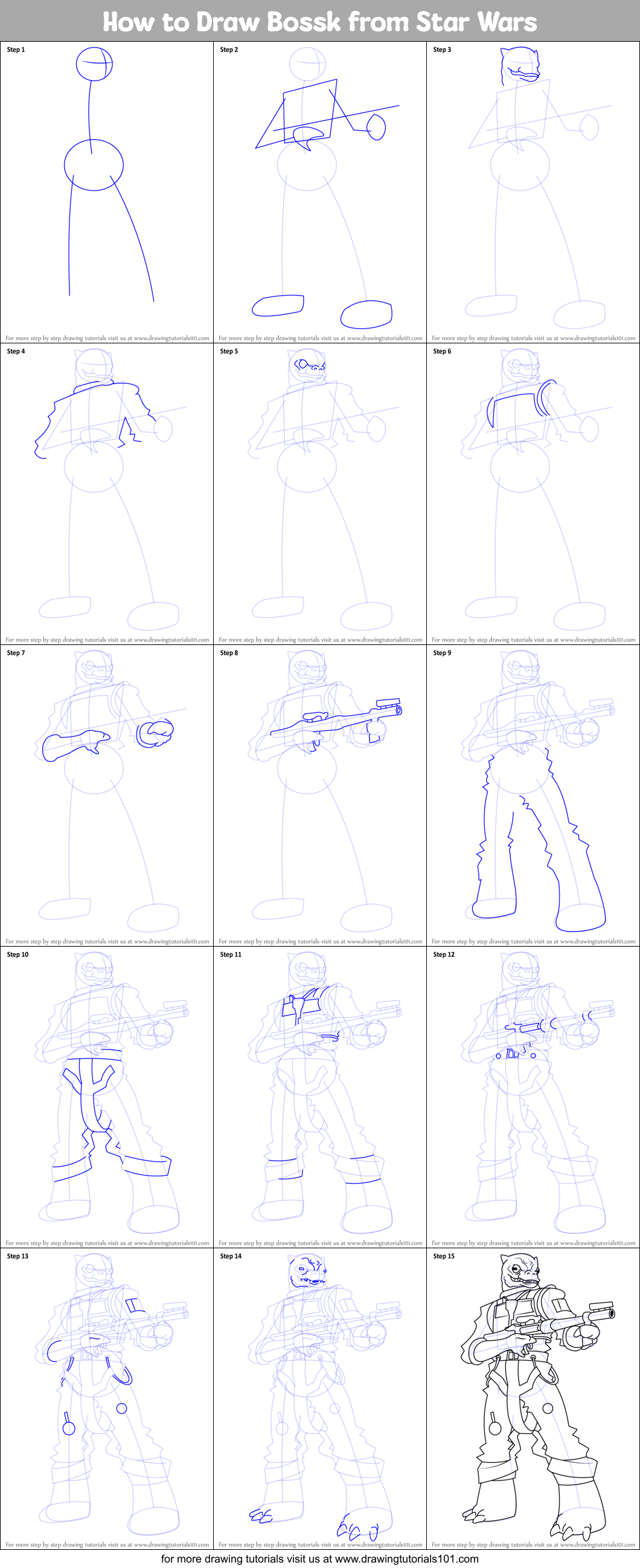 How to Draw Bossk from Star Wars Printable Step by Step