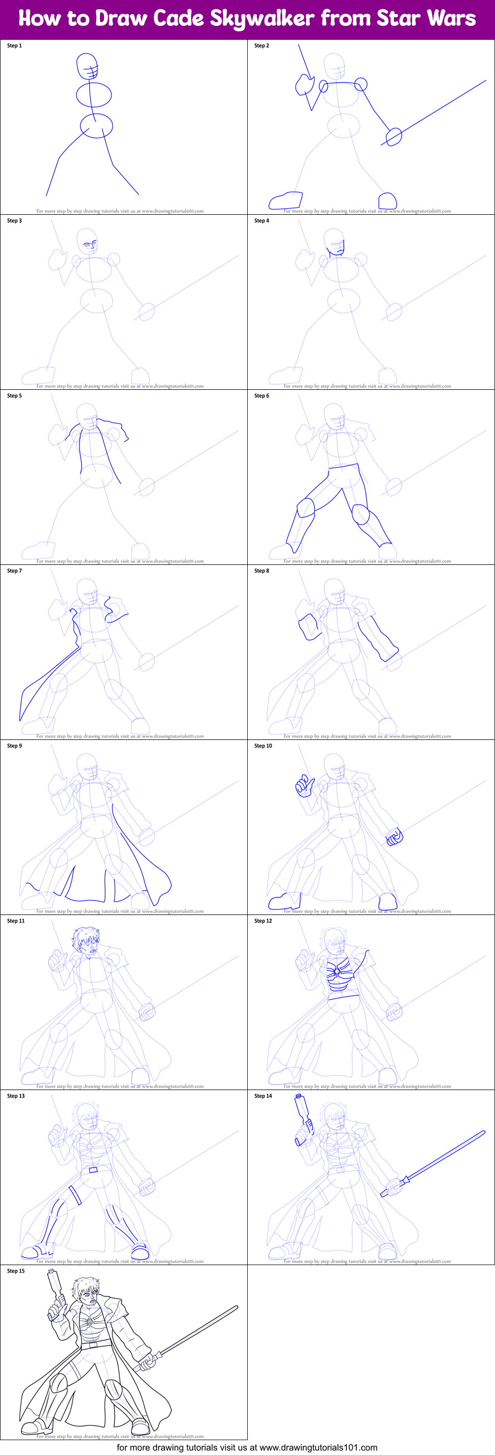 How to Draw Cade Skywalker from Star Wars Printable Step by Step