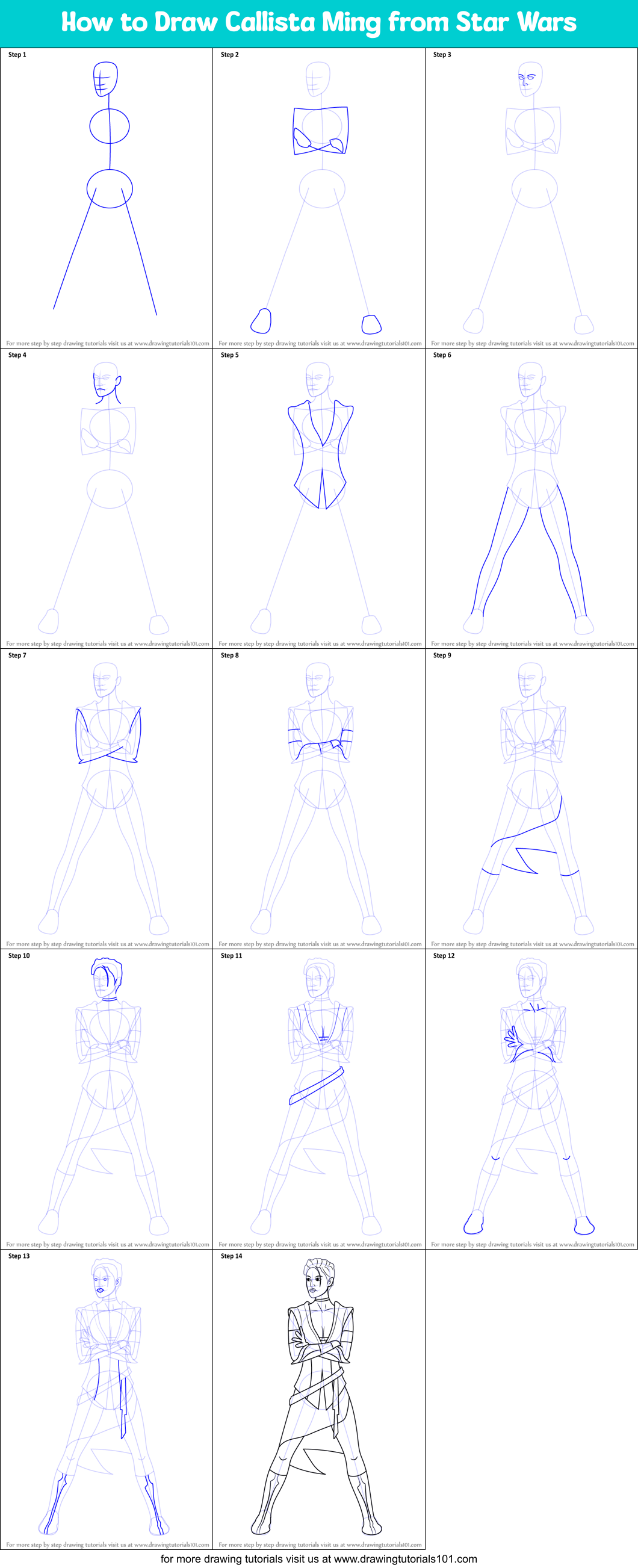 How to Draw Callista Ming from Star Wars Printable Step by Step