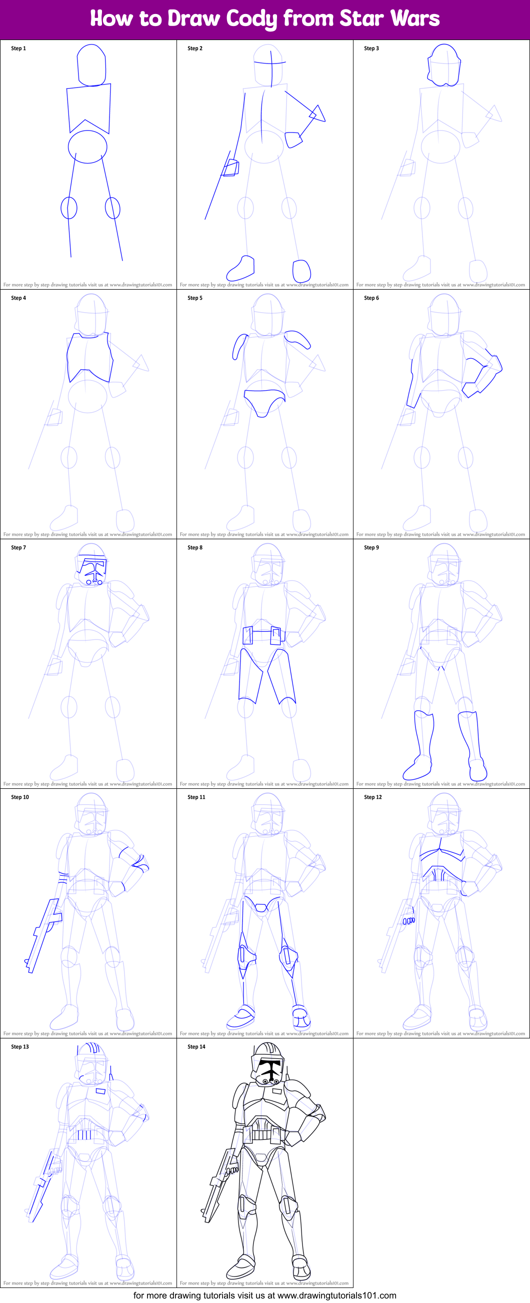 How to Draw Cody from Star Wars Printable Step by Step