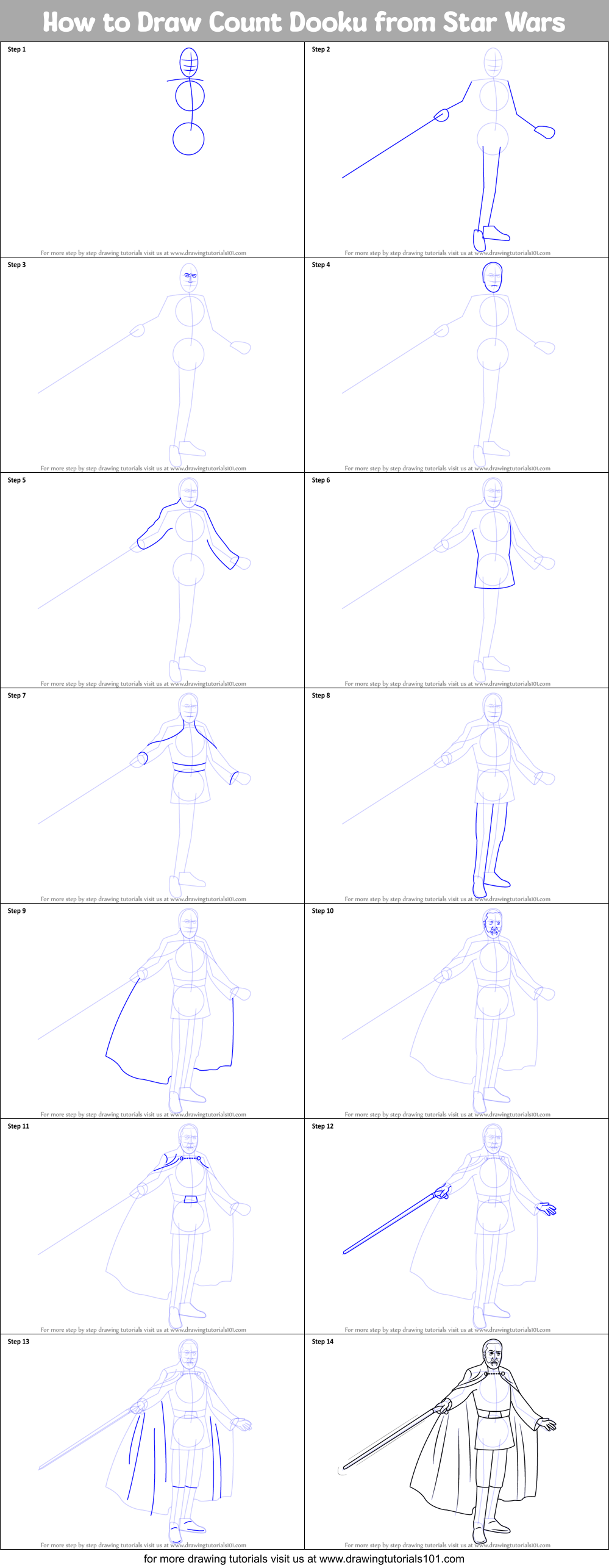 How to Draw Count Dooku from Star Wars Printable Step by Step