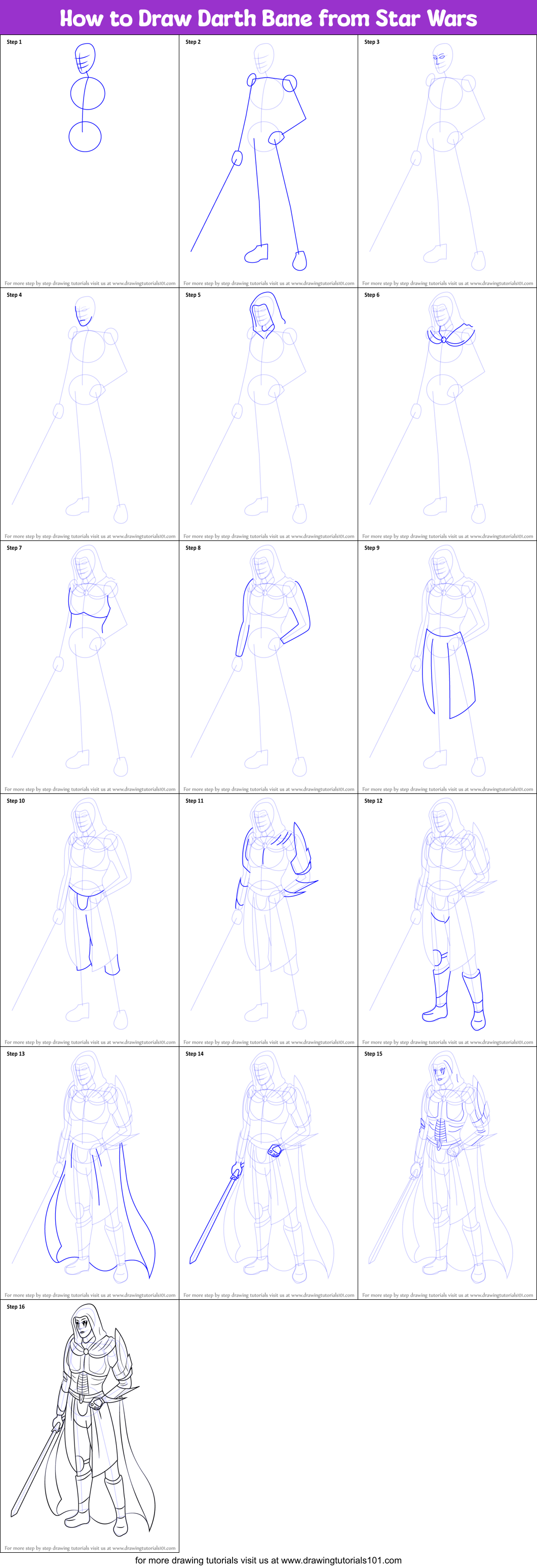 How to Draw Darth Bane from Star Wars Printable Step by Step