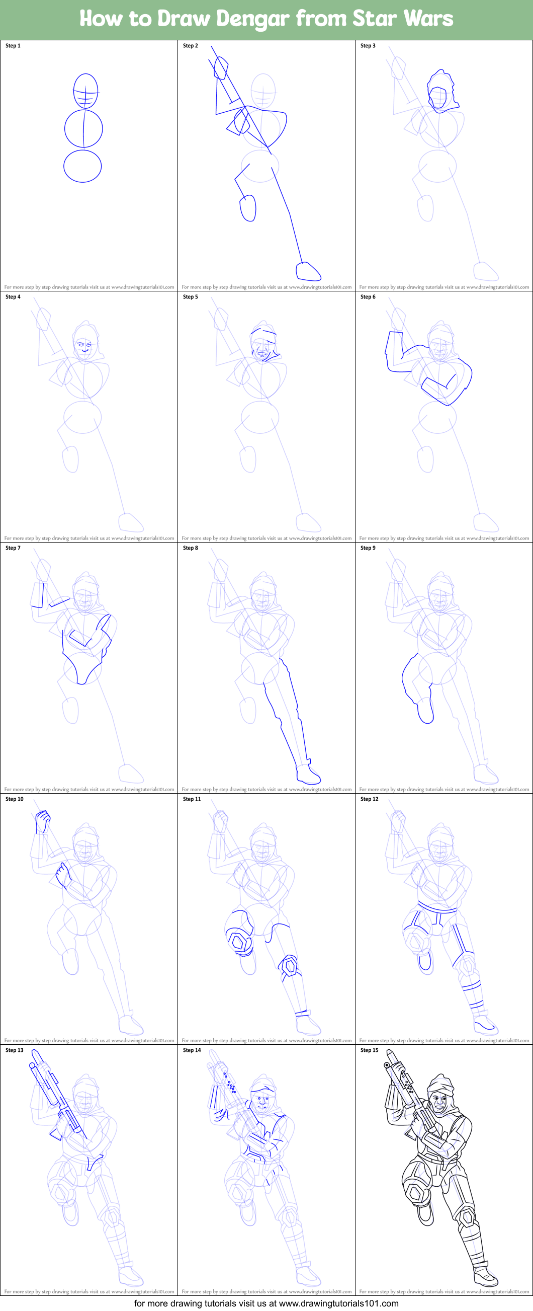 How to Draw Dengar from Star Wars Printable Step by Step