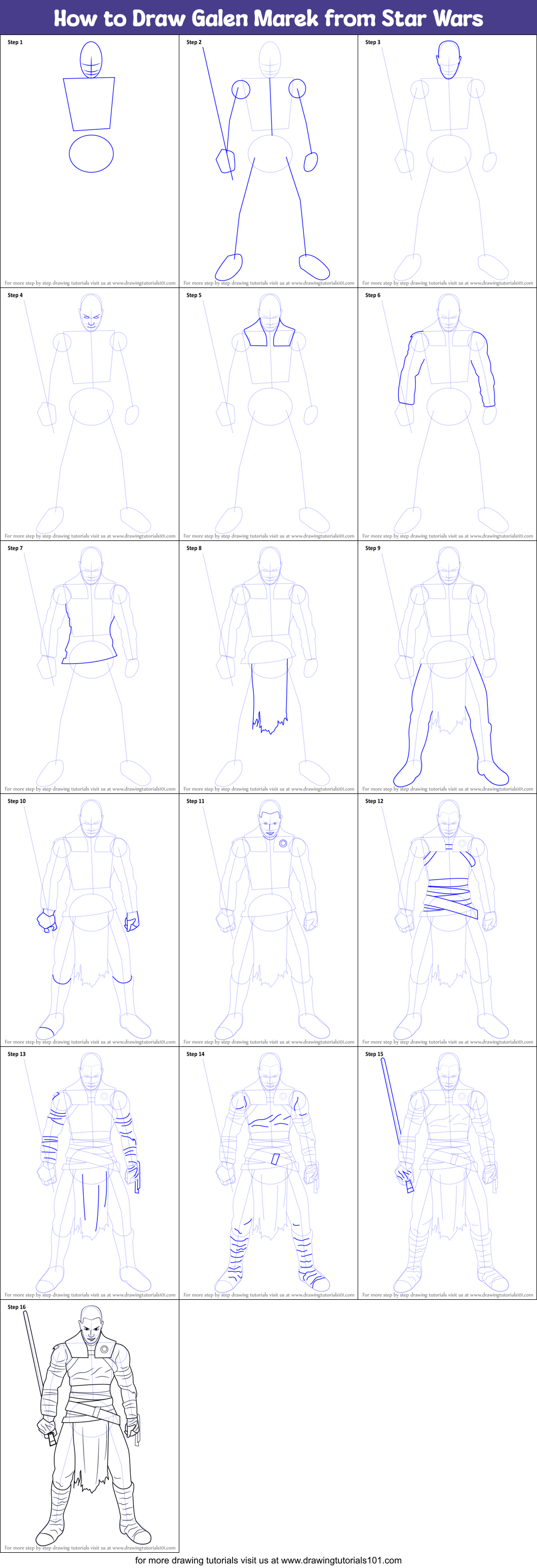 How to Draw Galen Marek from Star Wars Printable Step by Step