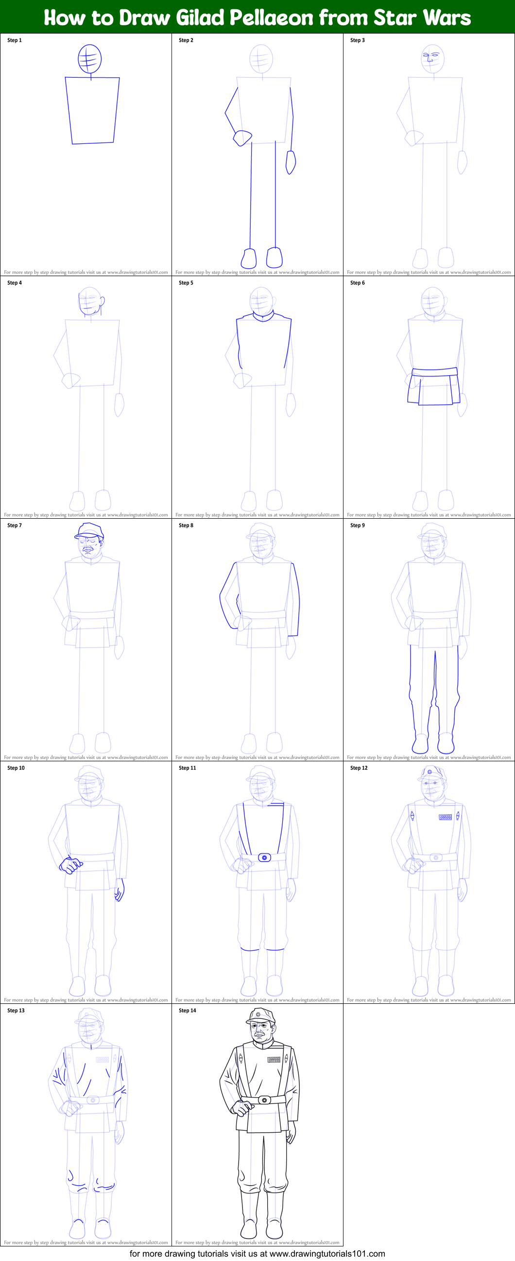 How to Draw Gilad Pellaeon from Star Wars Printable Step by Step