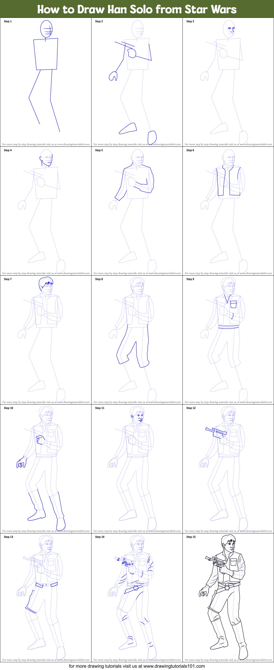 How to Draw Han Solo from Star Wars Printable Step by Step