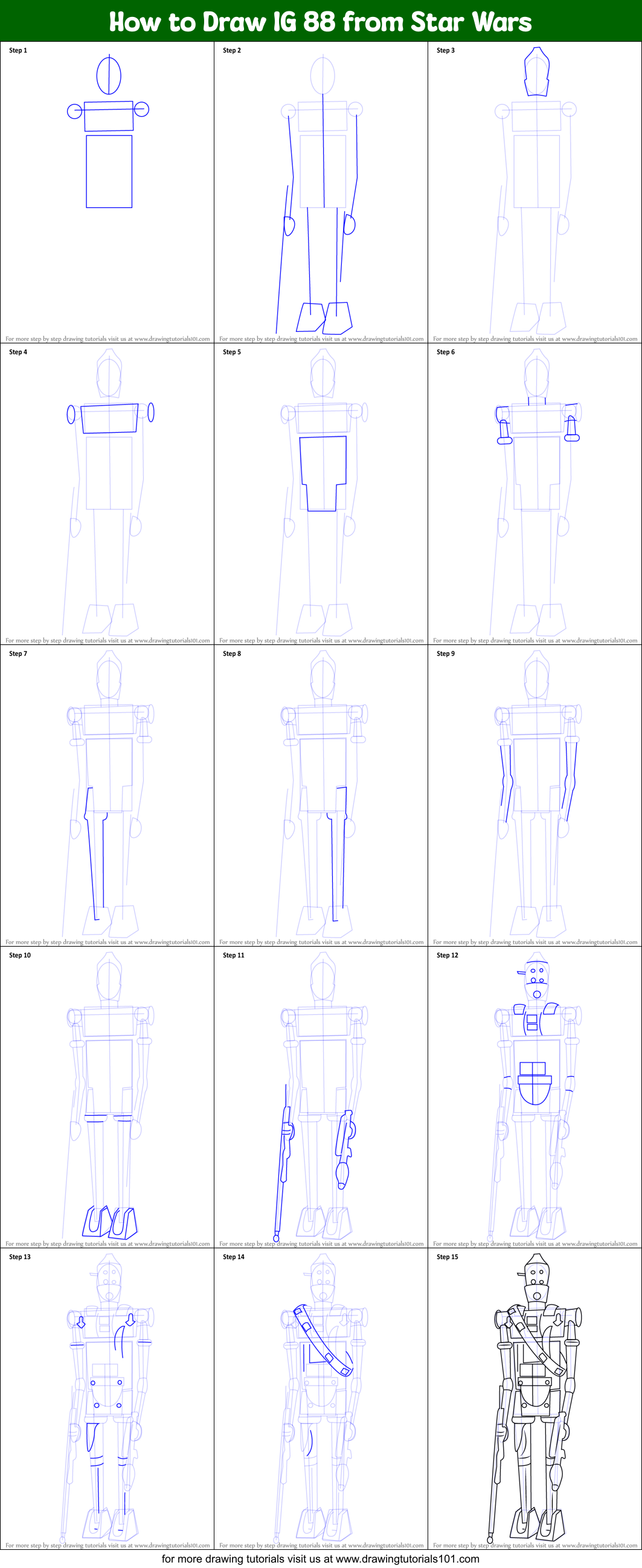 How to Draw IG 88 from Star Wars Printable Step by Step