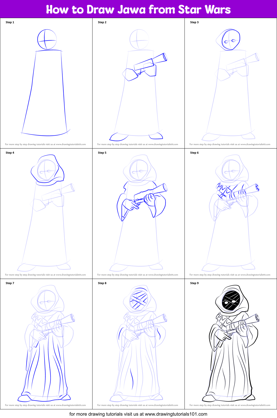 How To Draw Jawa From Star Wars Printable Step By Step Drawing Sheet 
