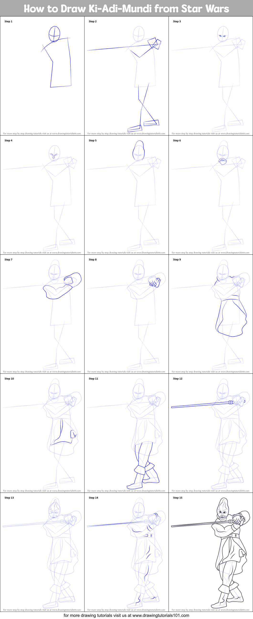How to Draw Ki-Adi-Mundi from Star Wars Printable Step by Step