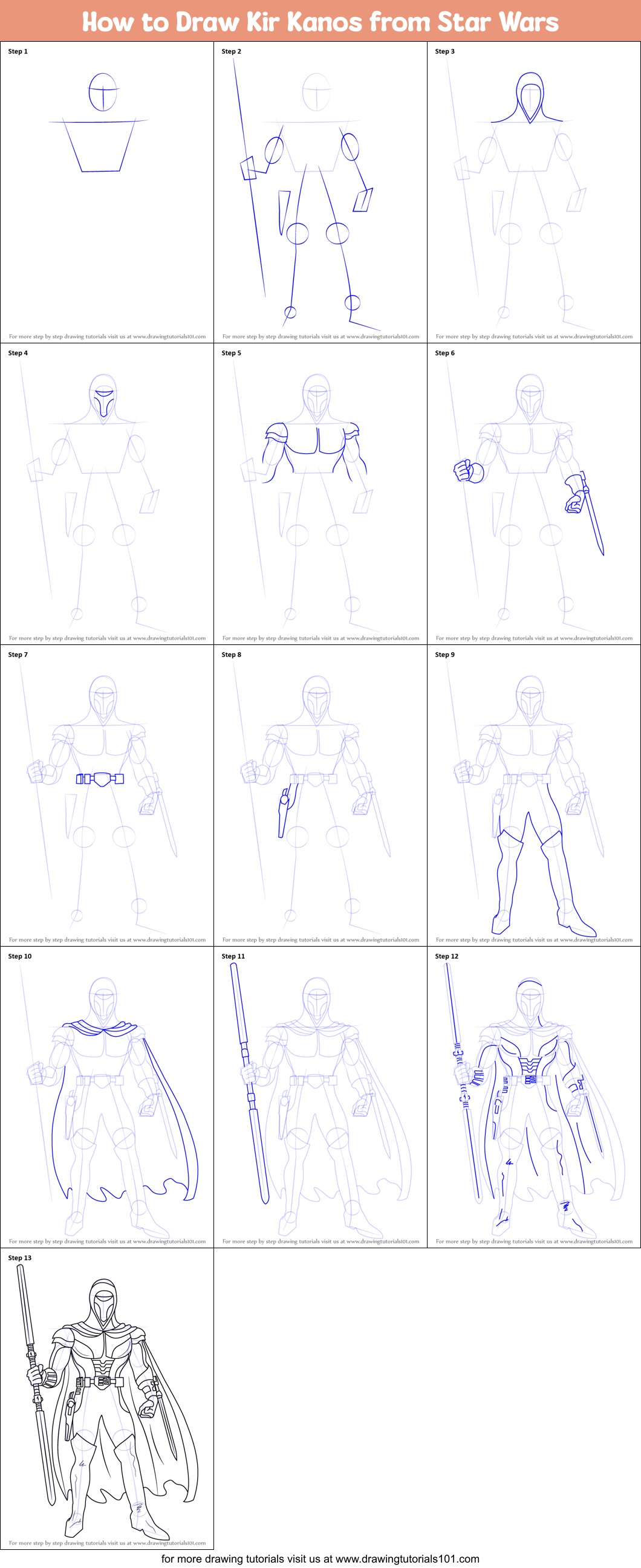 How to Draw Kir Kanos from Star Wars Printable Step by Step