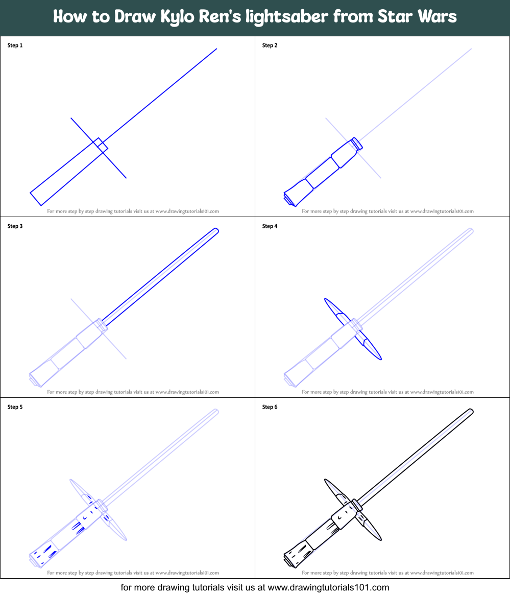 How to Draw Kylo Ren's lightsaber from Star Wars Printable Step by Step