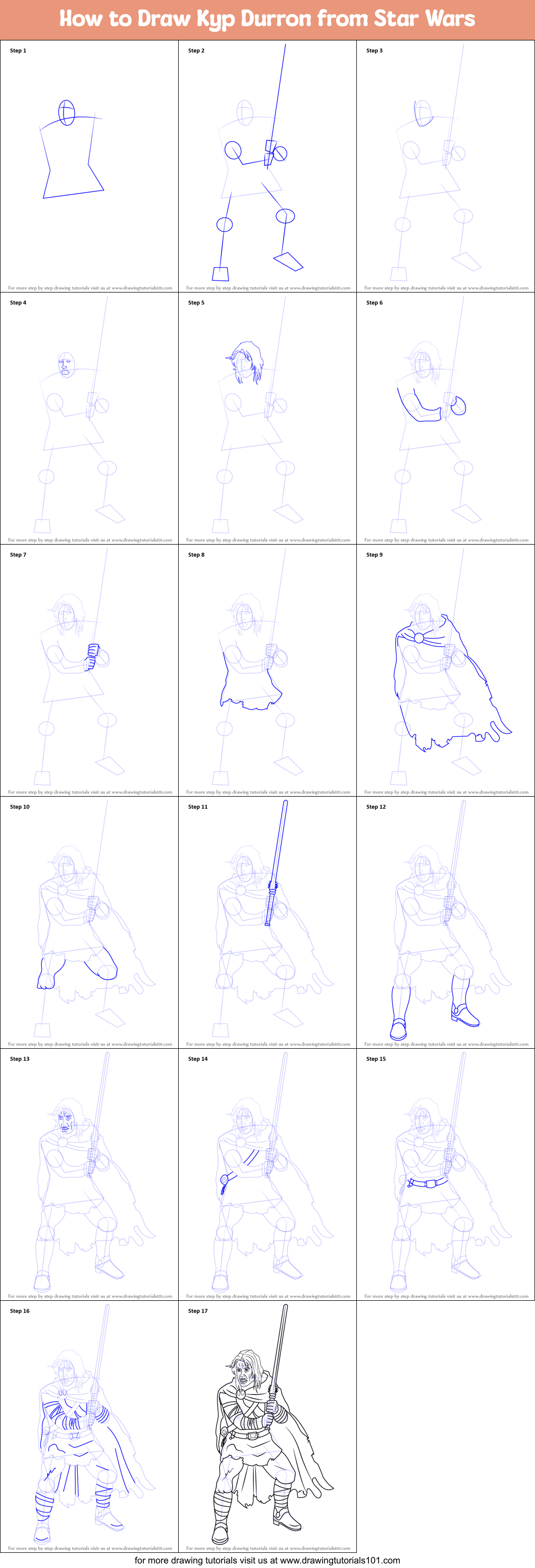 How to Draw Kyp Durron from Star Wars Printable Step by Step
