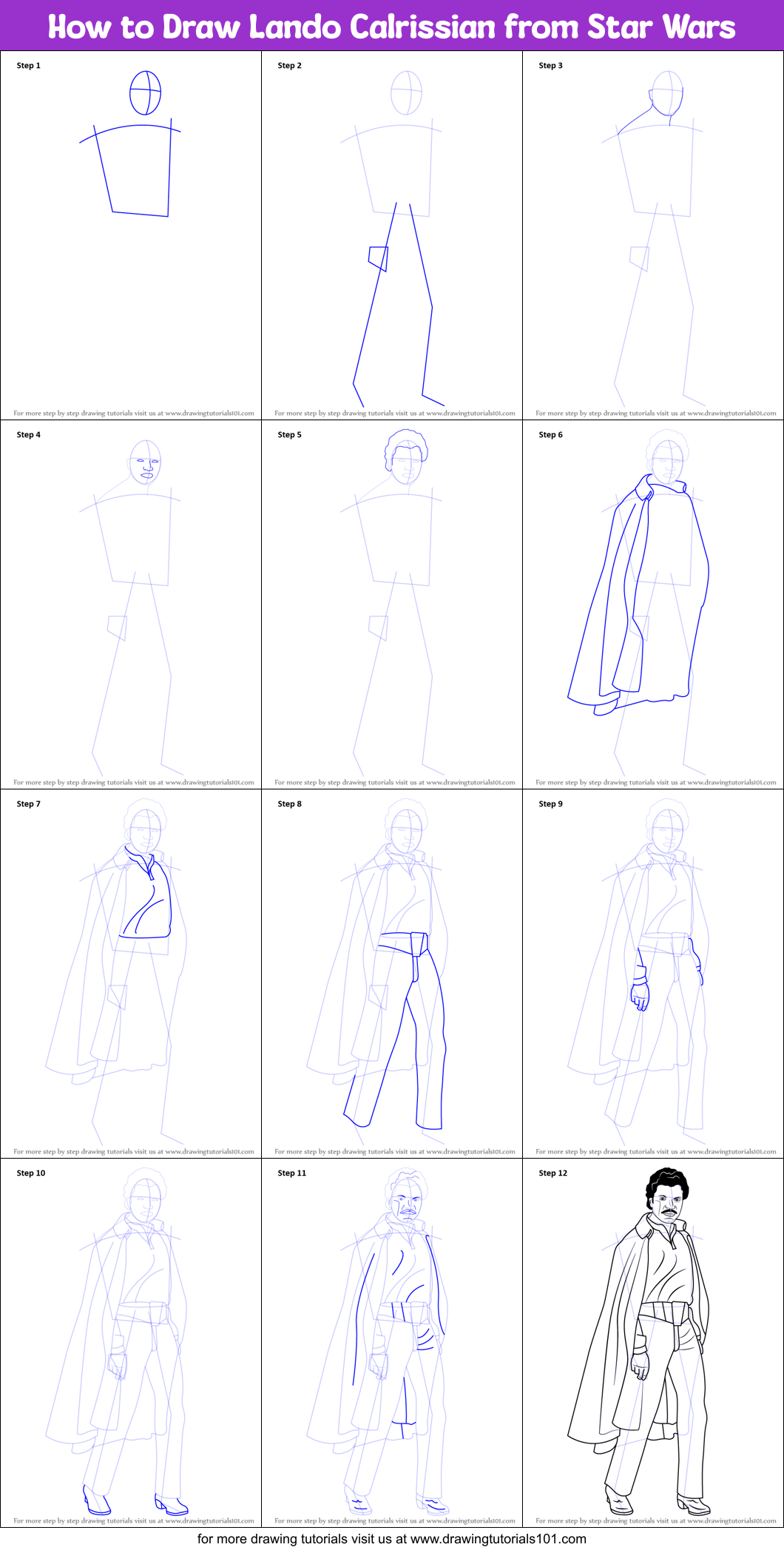 How to Draw Lando Calrissian from Star Wars Printable Step by Step