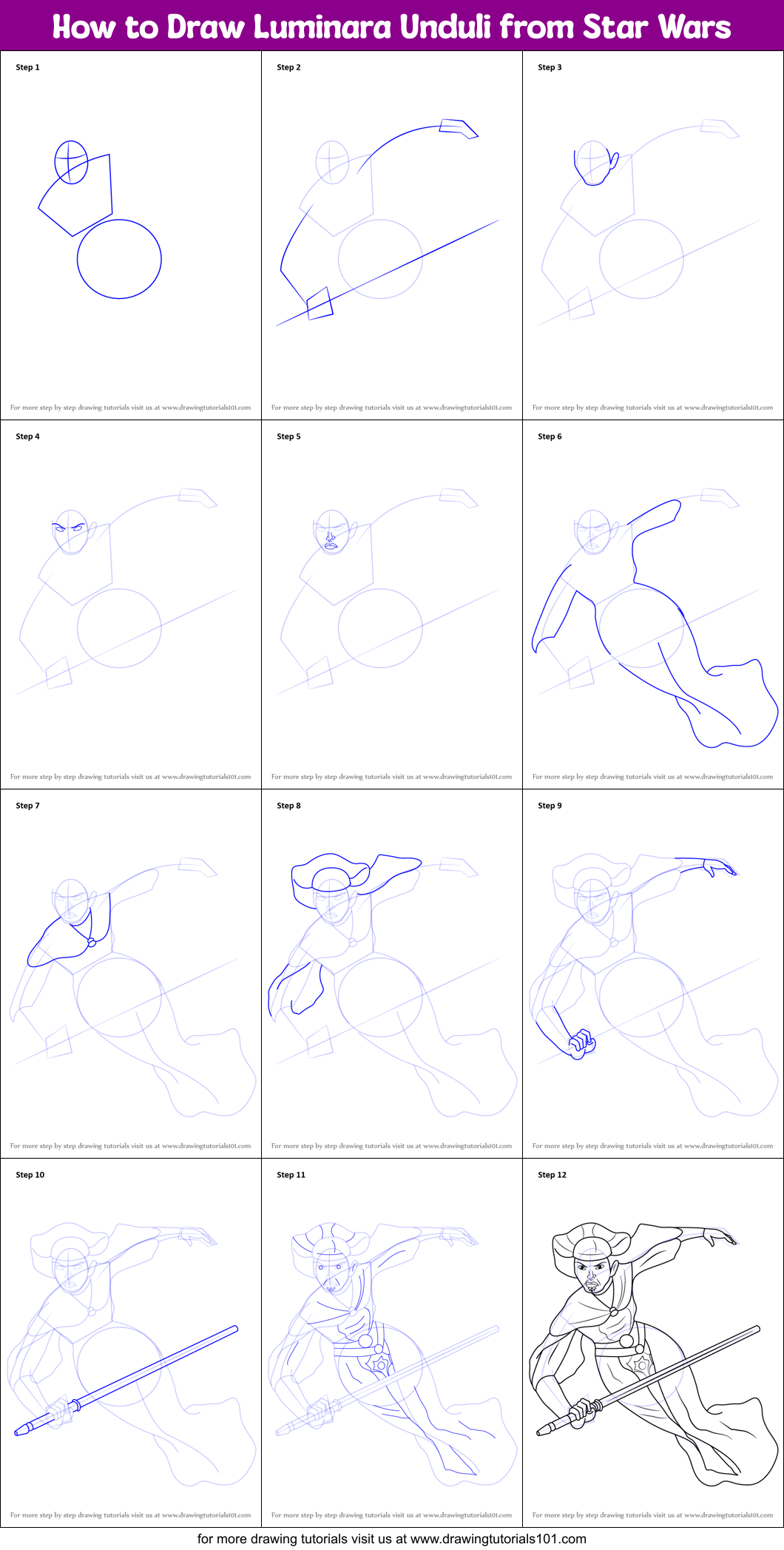 How to Draw Luminara Unduli from Star Wars Printable Step by Step