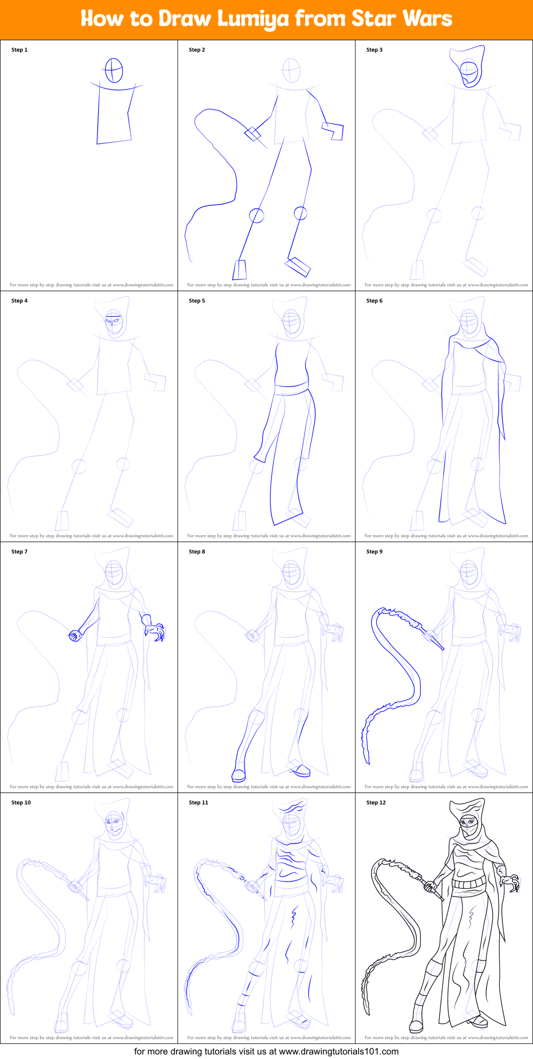 How to Draw Lumiya from Star Wars Printable Step by Step