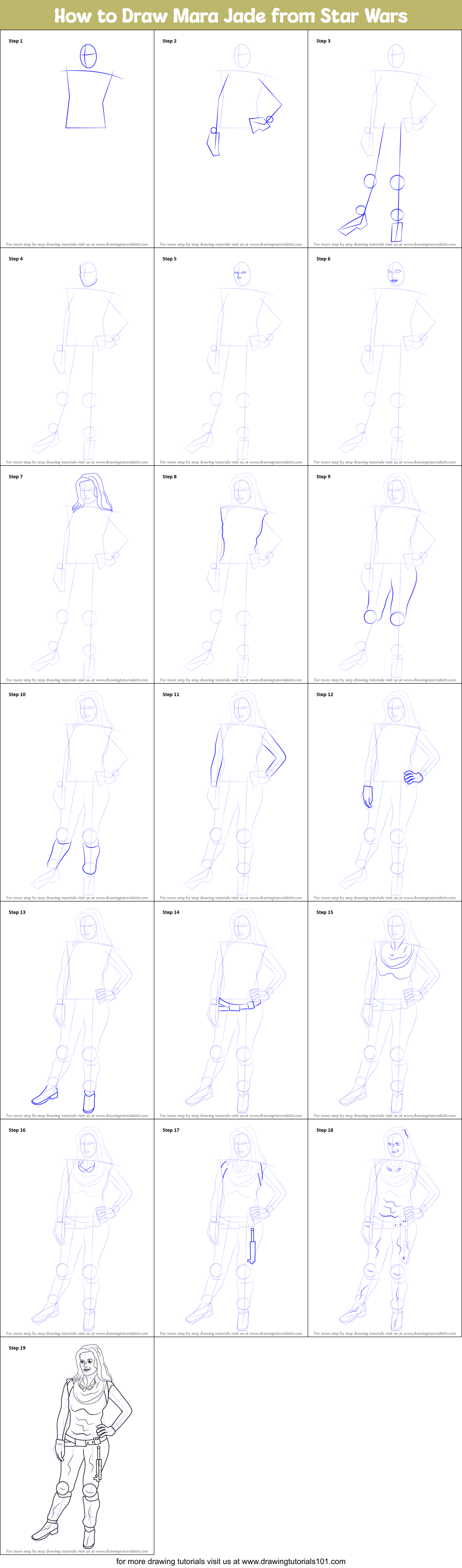 How to Draw Mara Jade from Star Wars Printable Step by Step