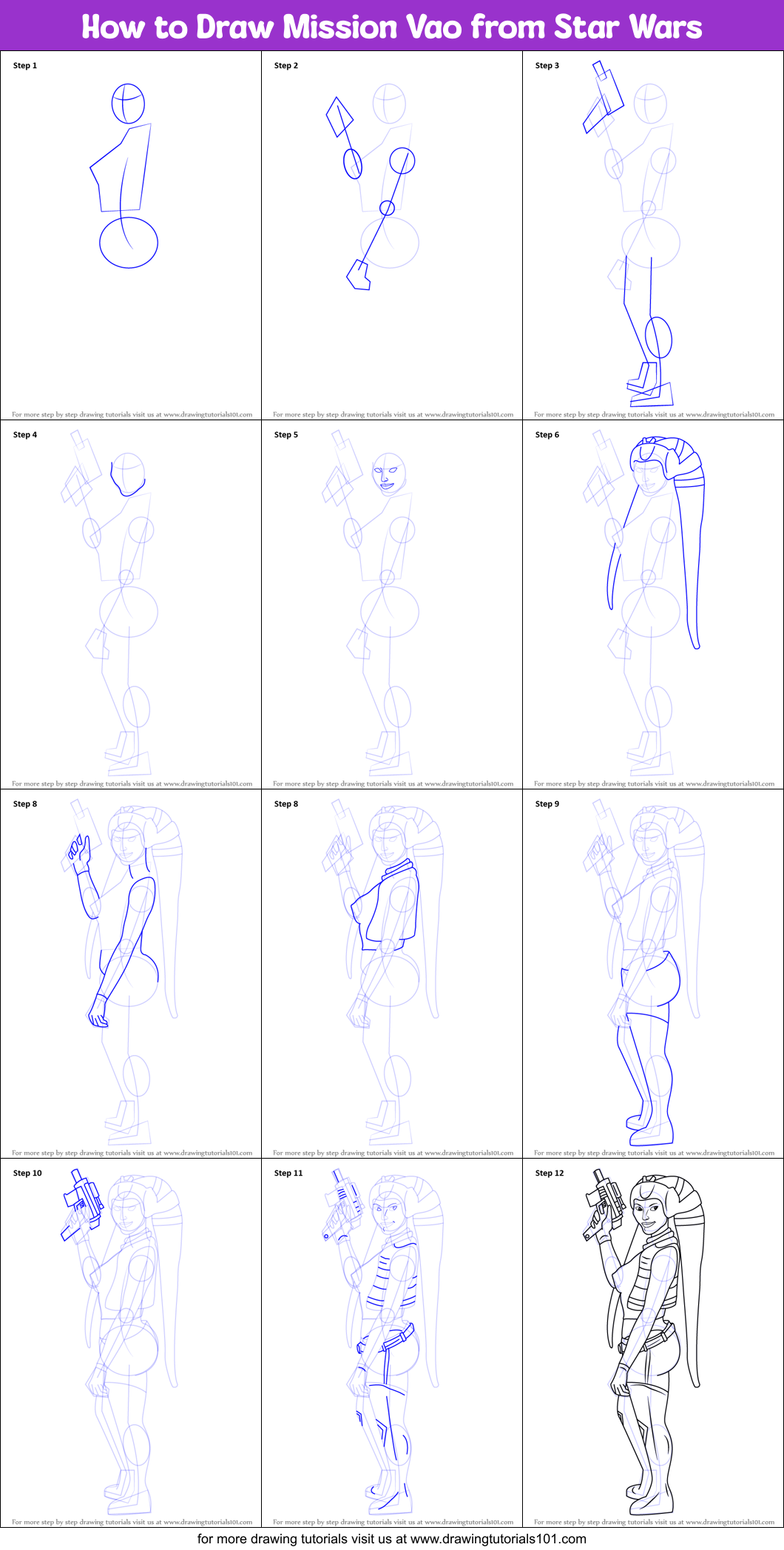 How to Draw Mission Vao from Star Wars Printable Step by Step