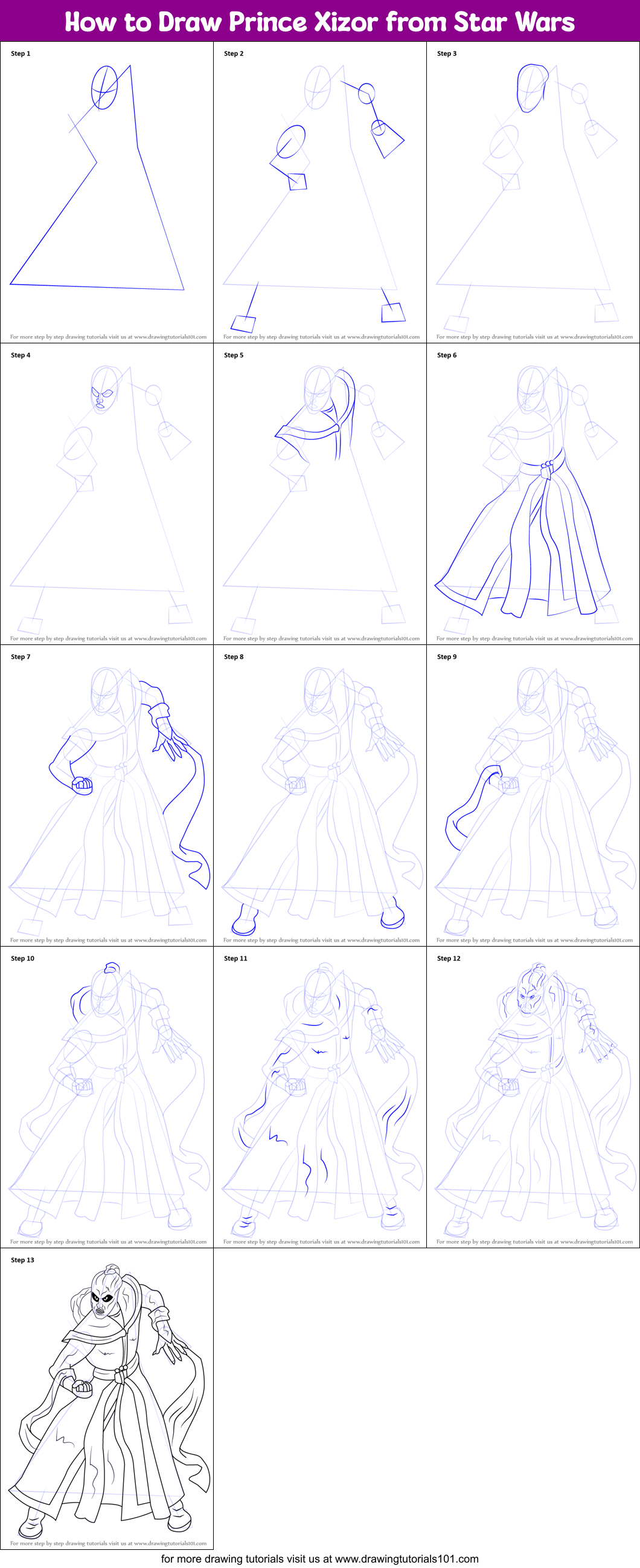 How to Draw Prince Xizor from Star Wars Printable Step by Step