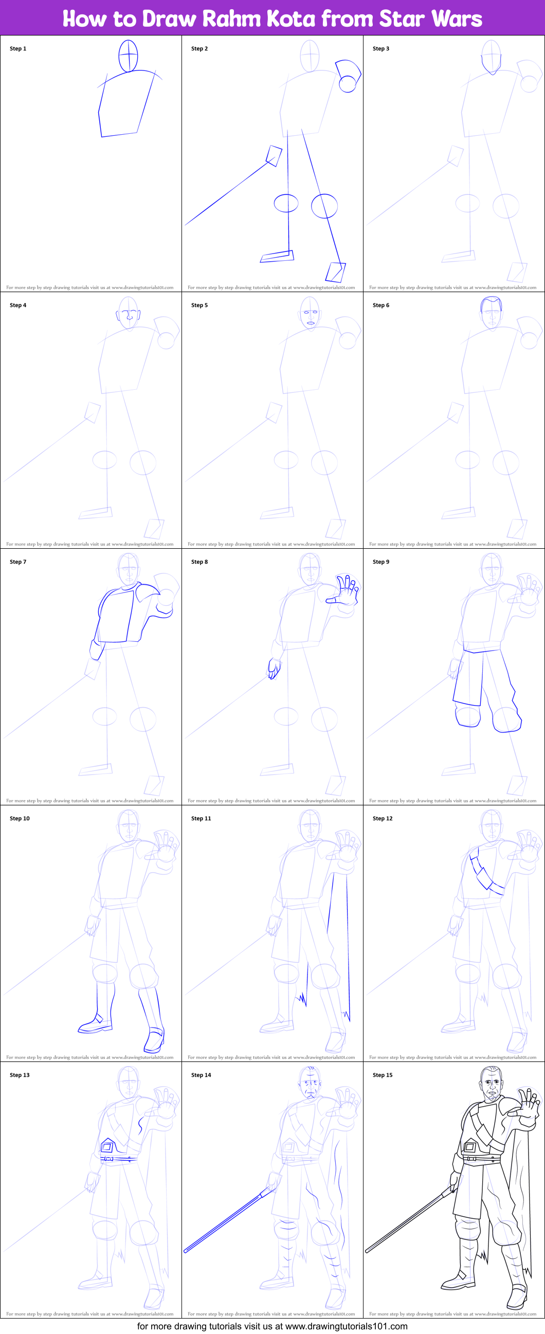 How to Draw Rahm Kota from Star Wars Printable Step by Step
