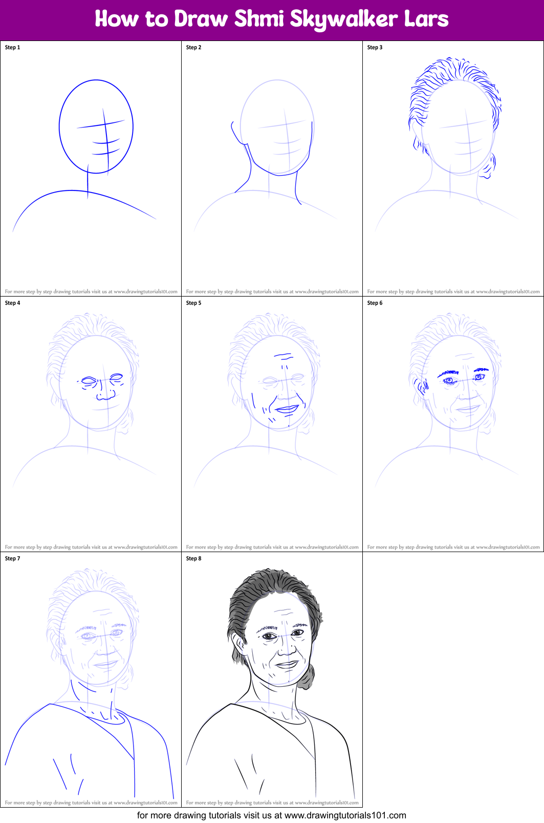 How to Draw Shmi Skywalker Lars Printable Step by Step