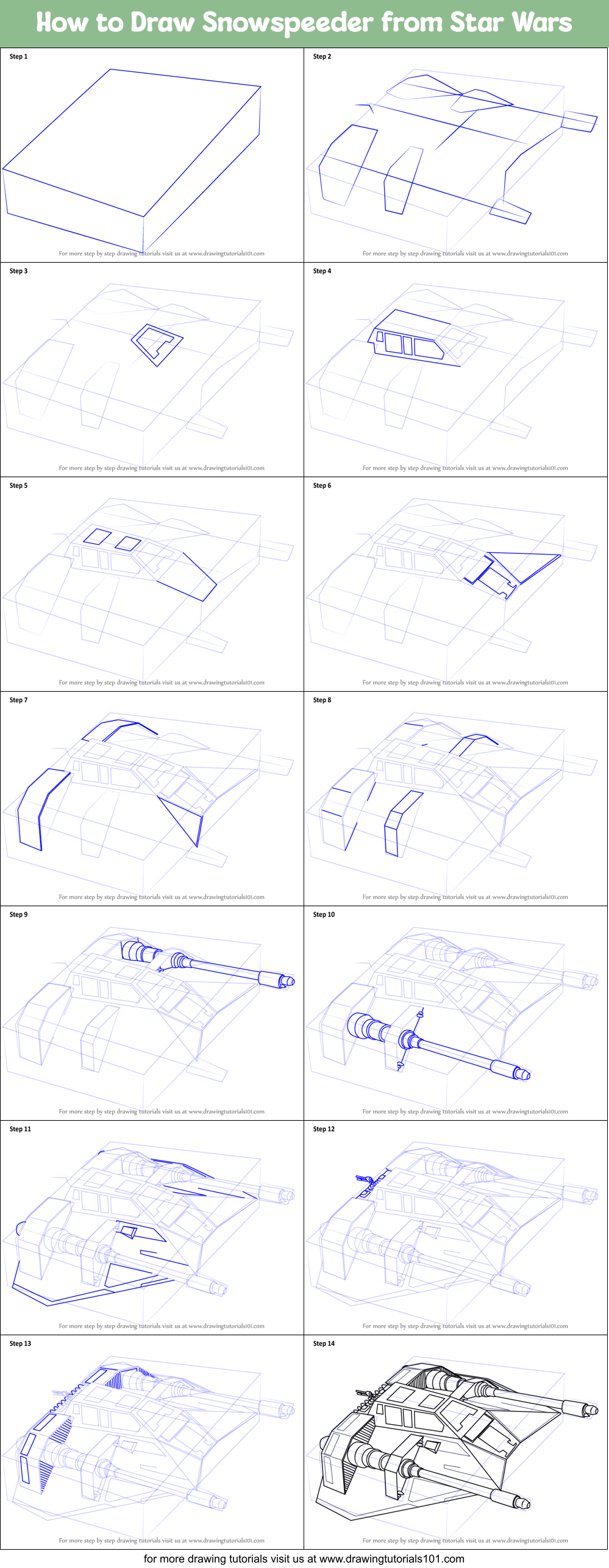 How to Draw Snowspeeder from Star Wars Printable Step by Step