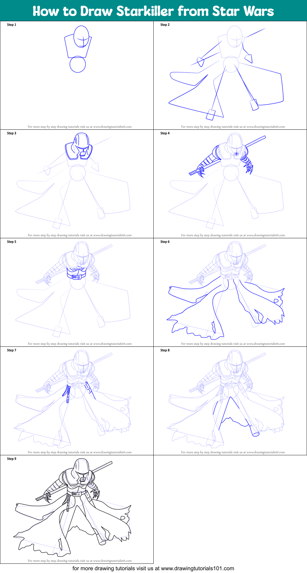 How to Draw Starkiller from Star Wars Printable Step by Step