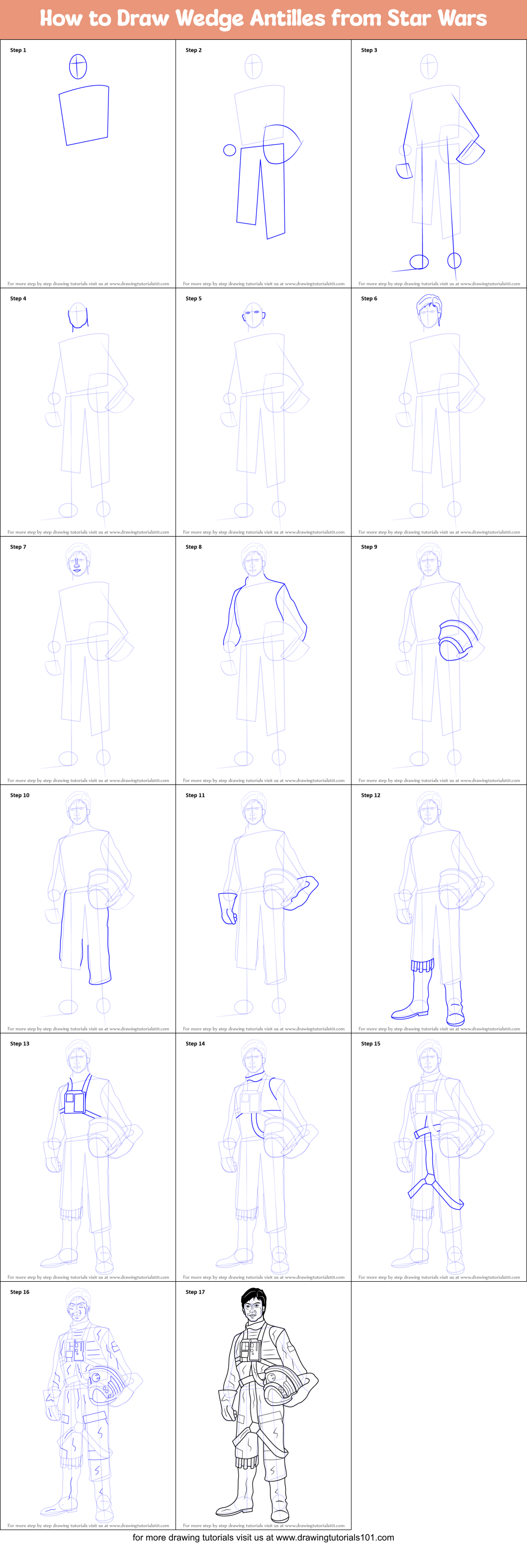 How to Draw Wedge Antilles from Star Wars Printable Step by Step