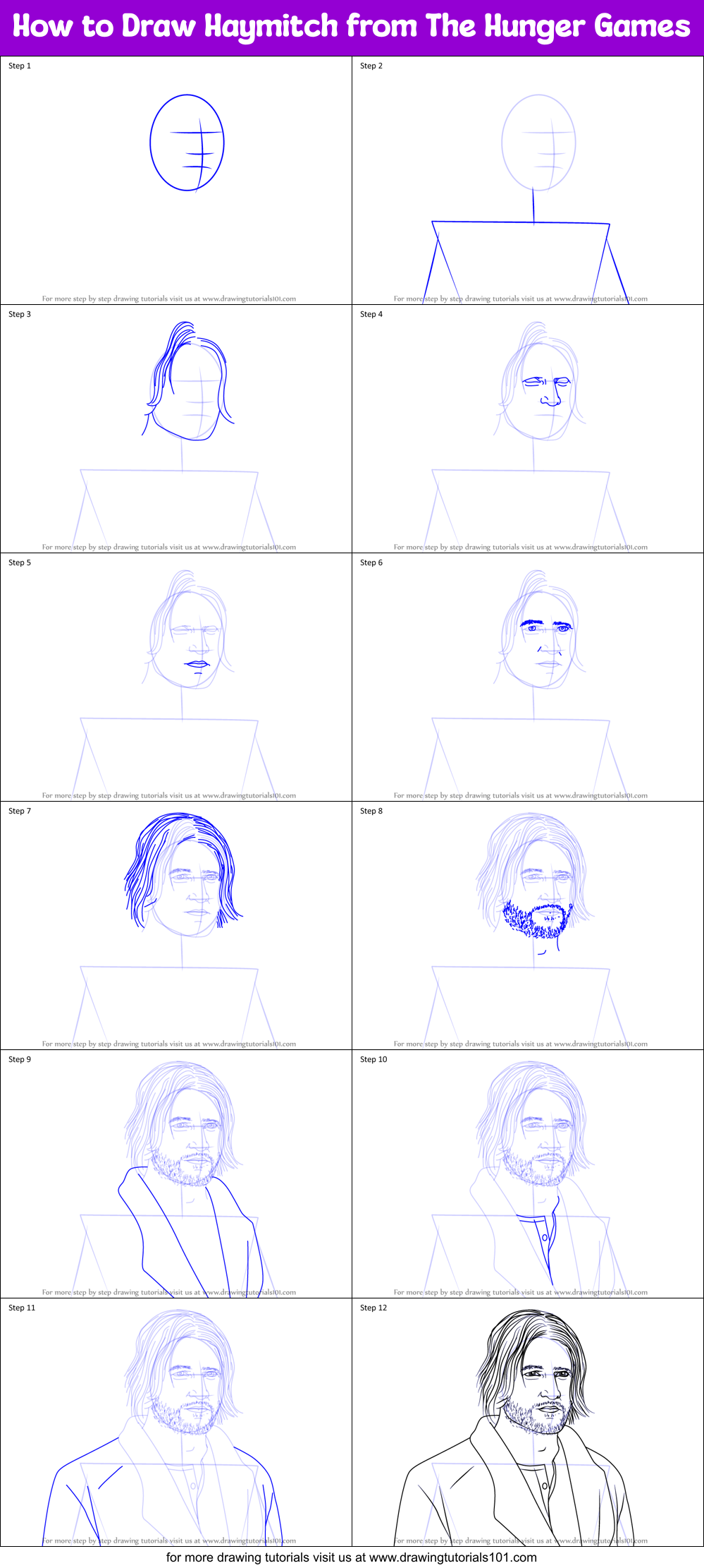 How to Draw Haymitch from The Hunger Games printable step by step drawing  sheet : DrawingTutorials101.com
