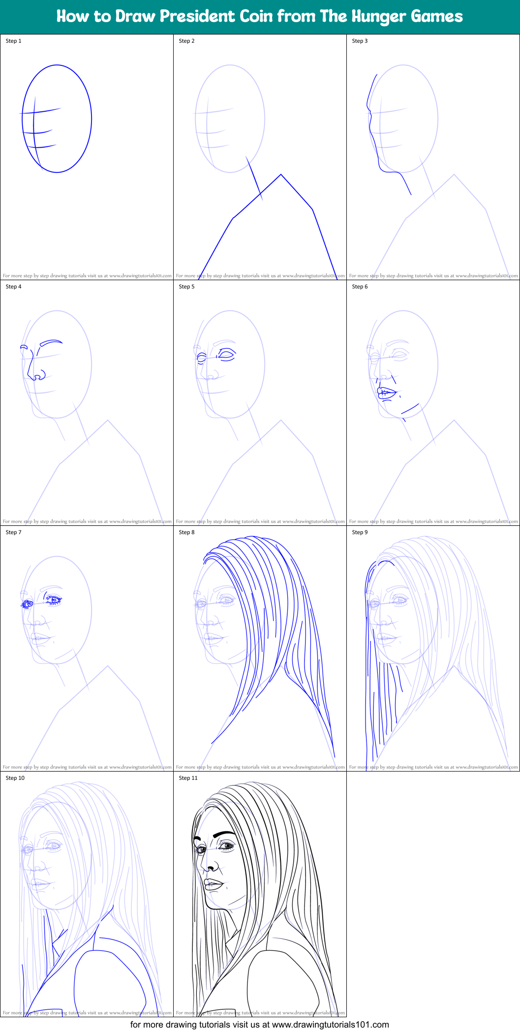 How to Draw President Coin from The Hunger Games Printable Step by Step