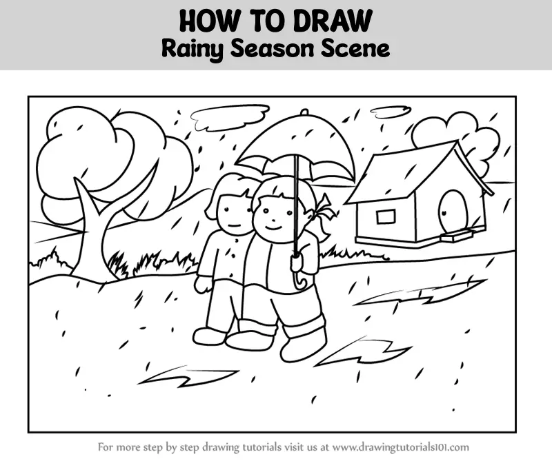 How to draw Rainy Season Scenery for Beginners, Rainy Day Drawing easy -  YouTube