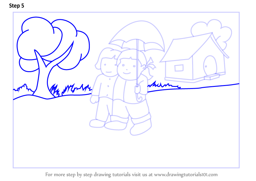 How to Draw Rainy Season Scene (Rainy Season) Step by Step