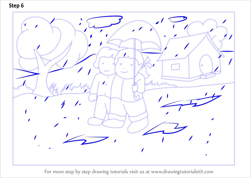 Easy Steps for Drawing a Beautiful Rainy Season Scenery  Scenery Drawing