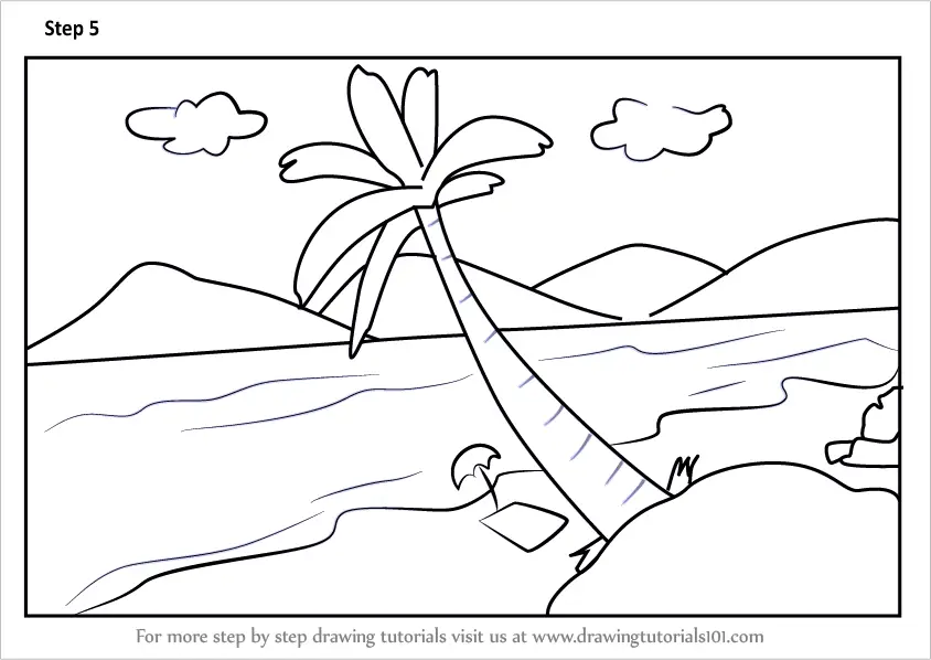Summer Season Drawing Easy  How to Draw Sea Beach Scenery Easy step by  step  Beach Scenery Drawing  YouTube