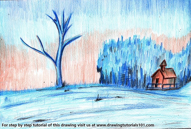 Easy Winter Scenery Drawing | art, oil pastel, drawing, Sharpie | Easy  Winter Scenery Drawing #TinyPrintsArt Staionary used Drawing book Doms  brushpens Doms oil pastels Sharpie online drawing classes for kids,... |