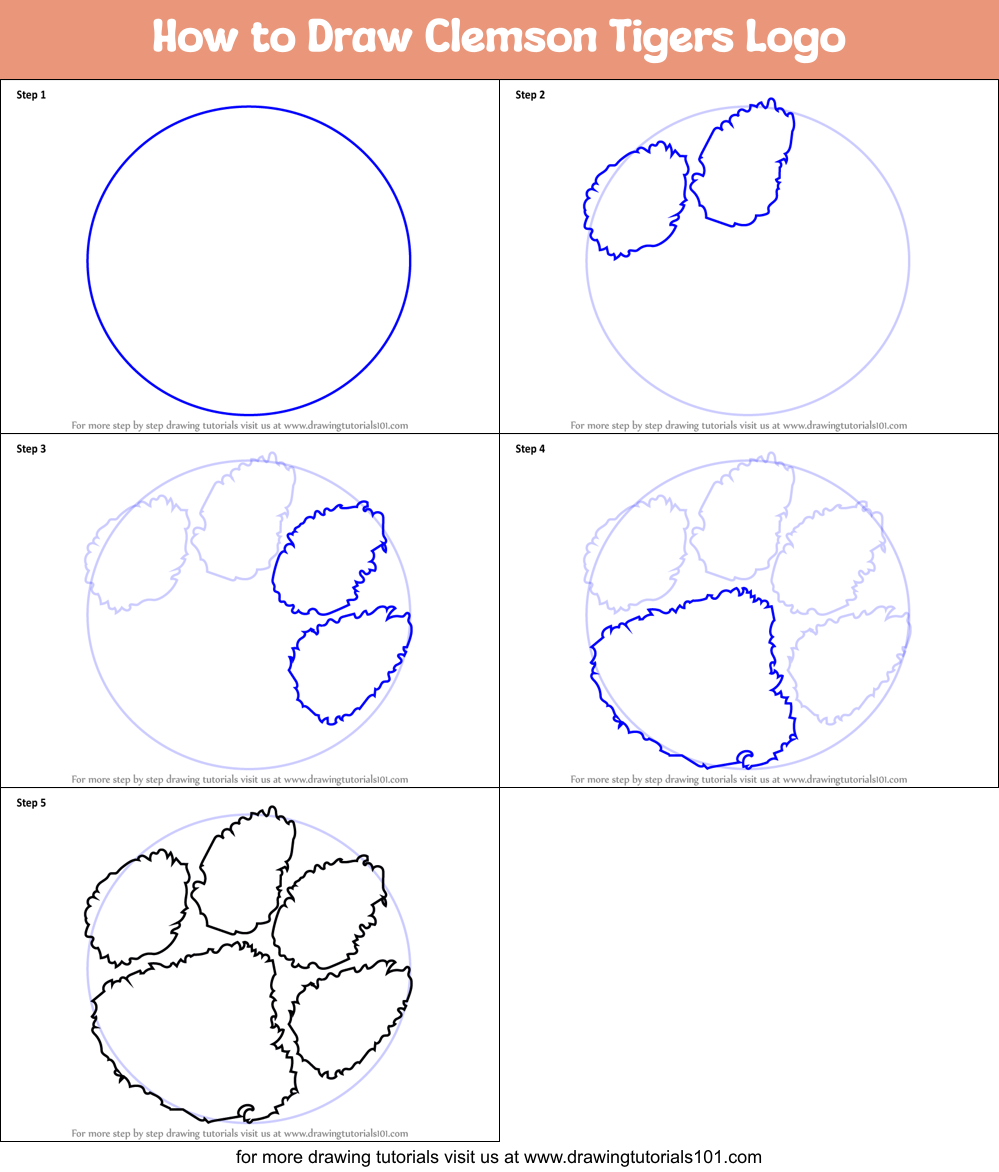 How to Draw Clemson Tigers Logo Printable Step by Step