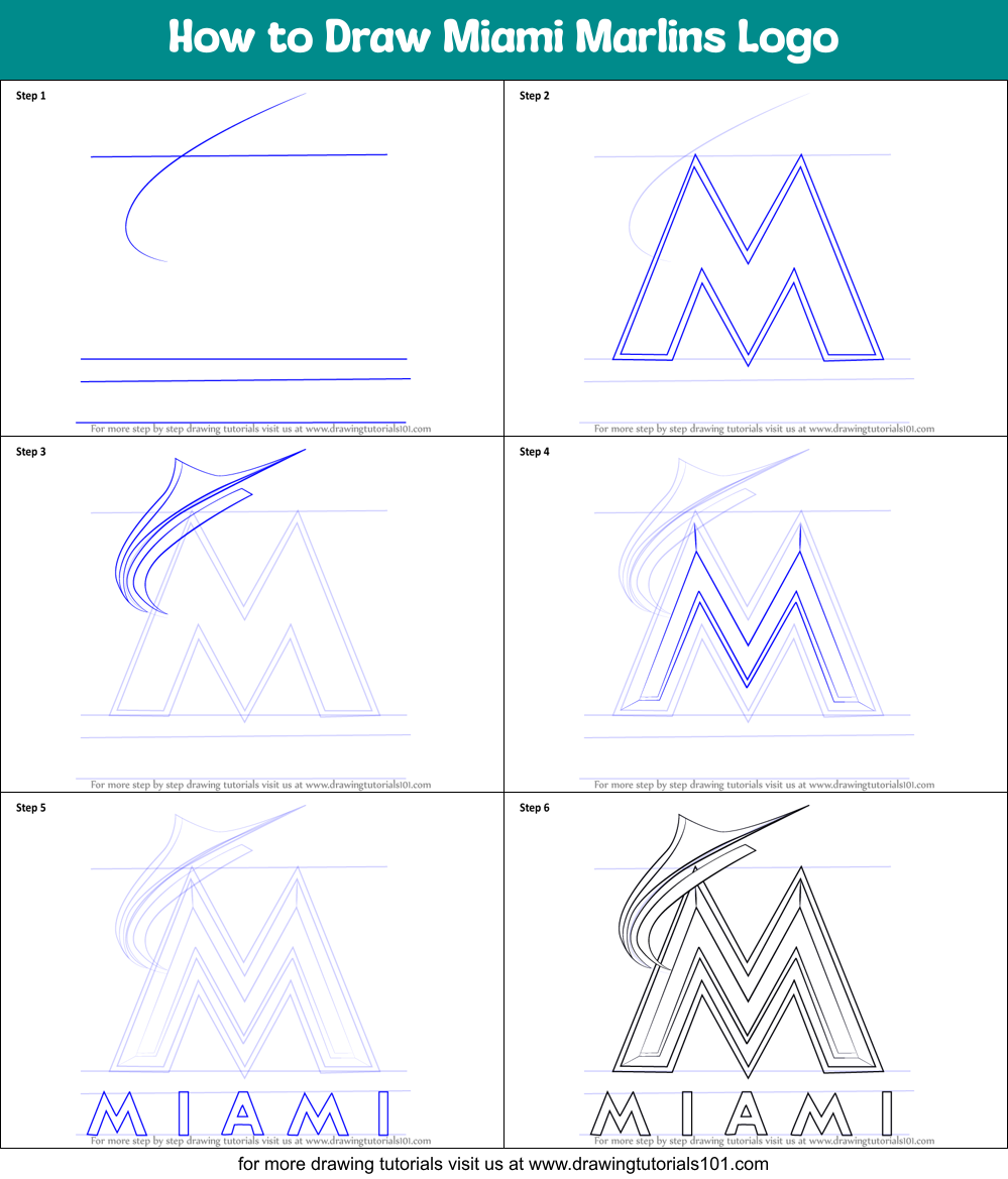 How to Draw Miami Marlins Logo Printable Step by Step