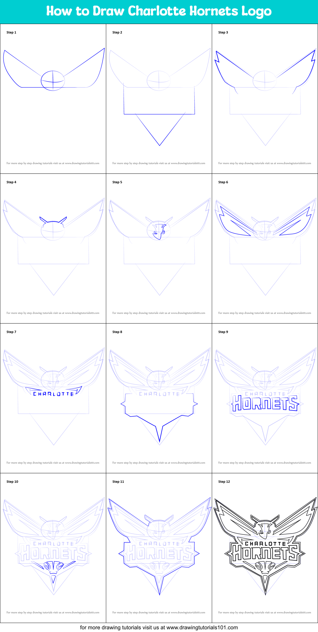How to Draw Charlotte Hornets Logo Printable Step by Step