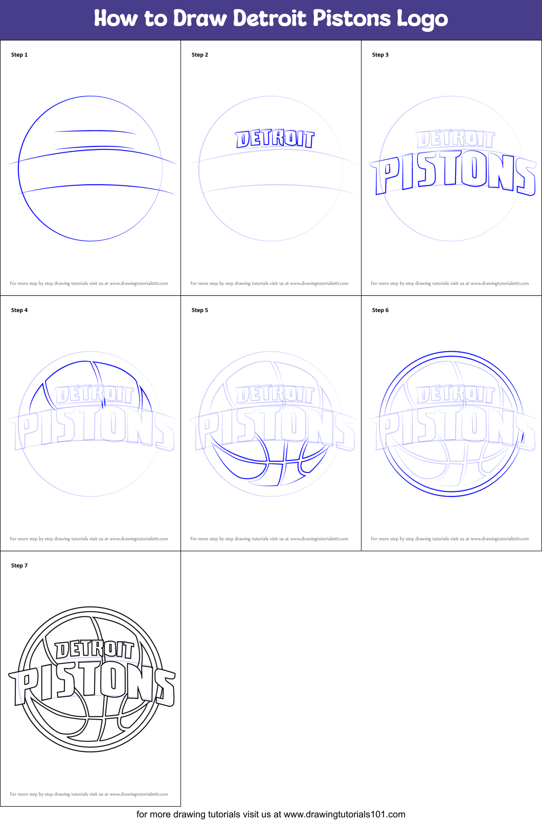 How to Draw Detroit Pistons Logo Printable Step by Step