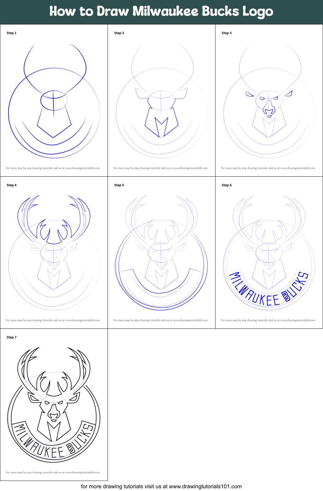 How to Draw Milwaukee Bucks Logo Printable Step by Step