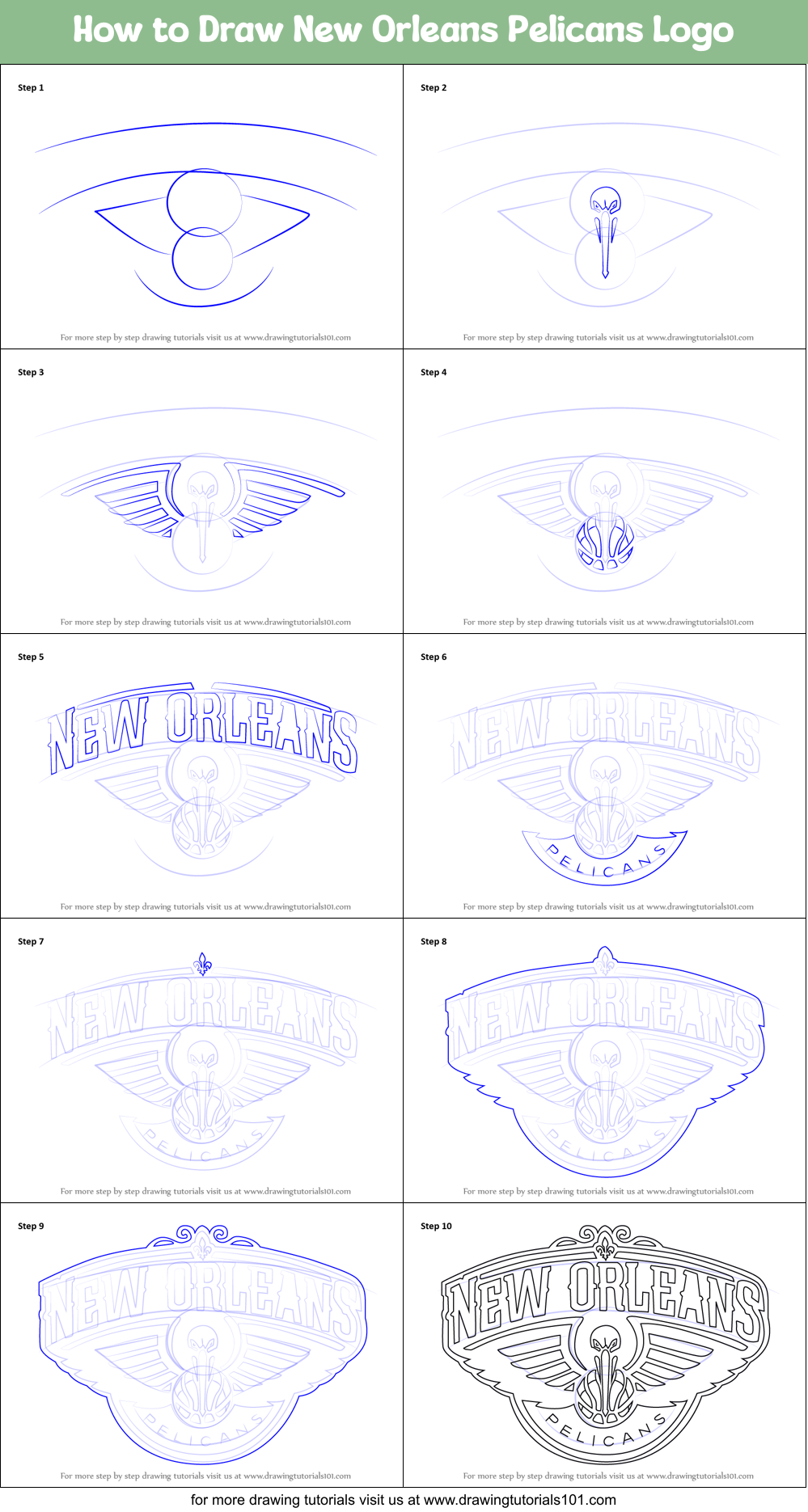 How to Draw New Orleans Pelicans Logo Printable Step by Step