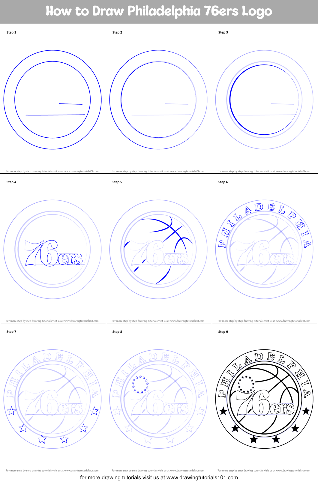 How to Draw Philadelphia 76ers Logo Printable Step by Step